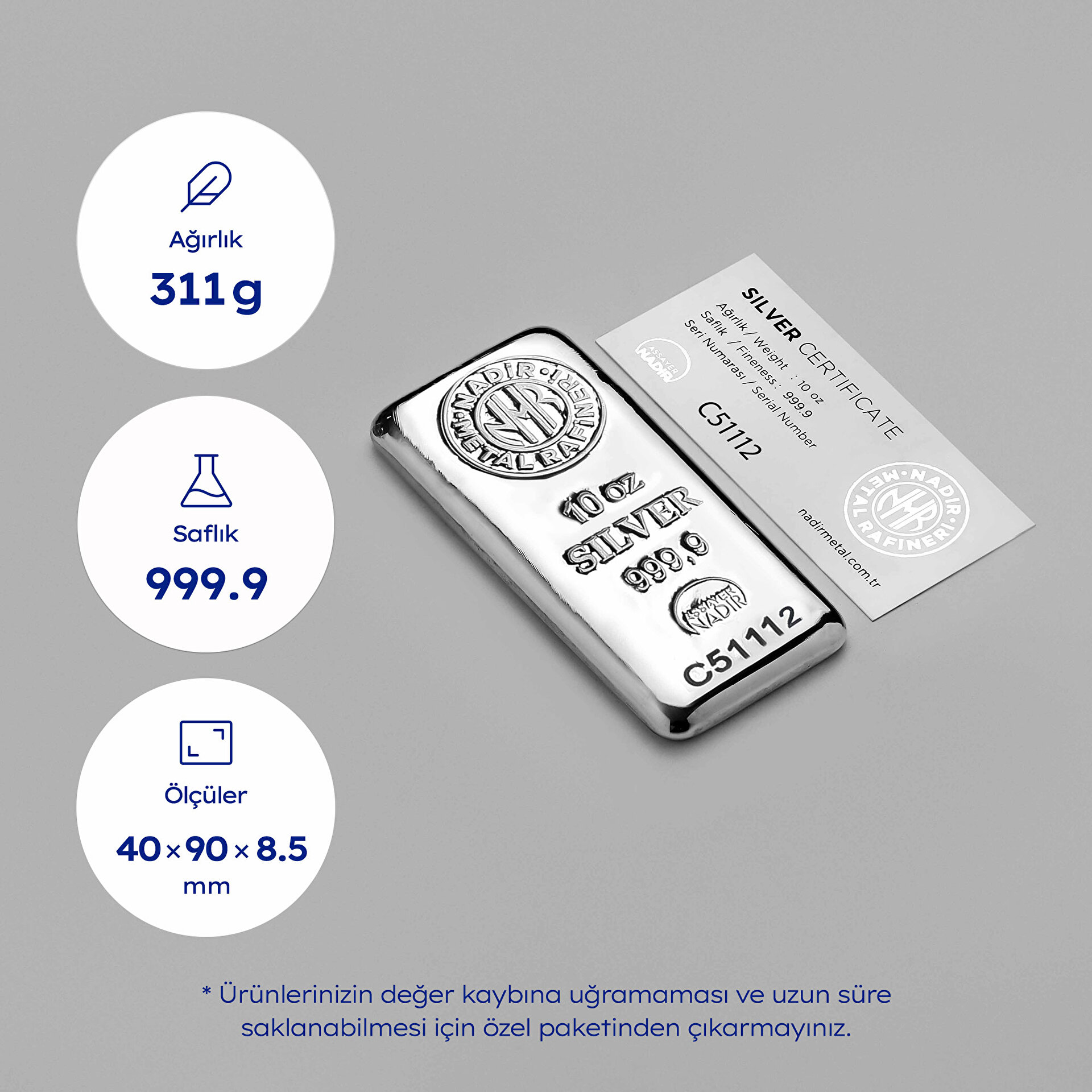 NadirGold 10 Oz Gümüş Külçe - 3