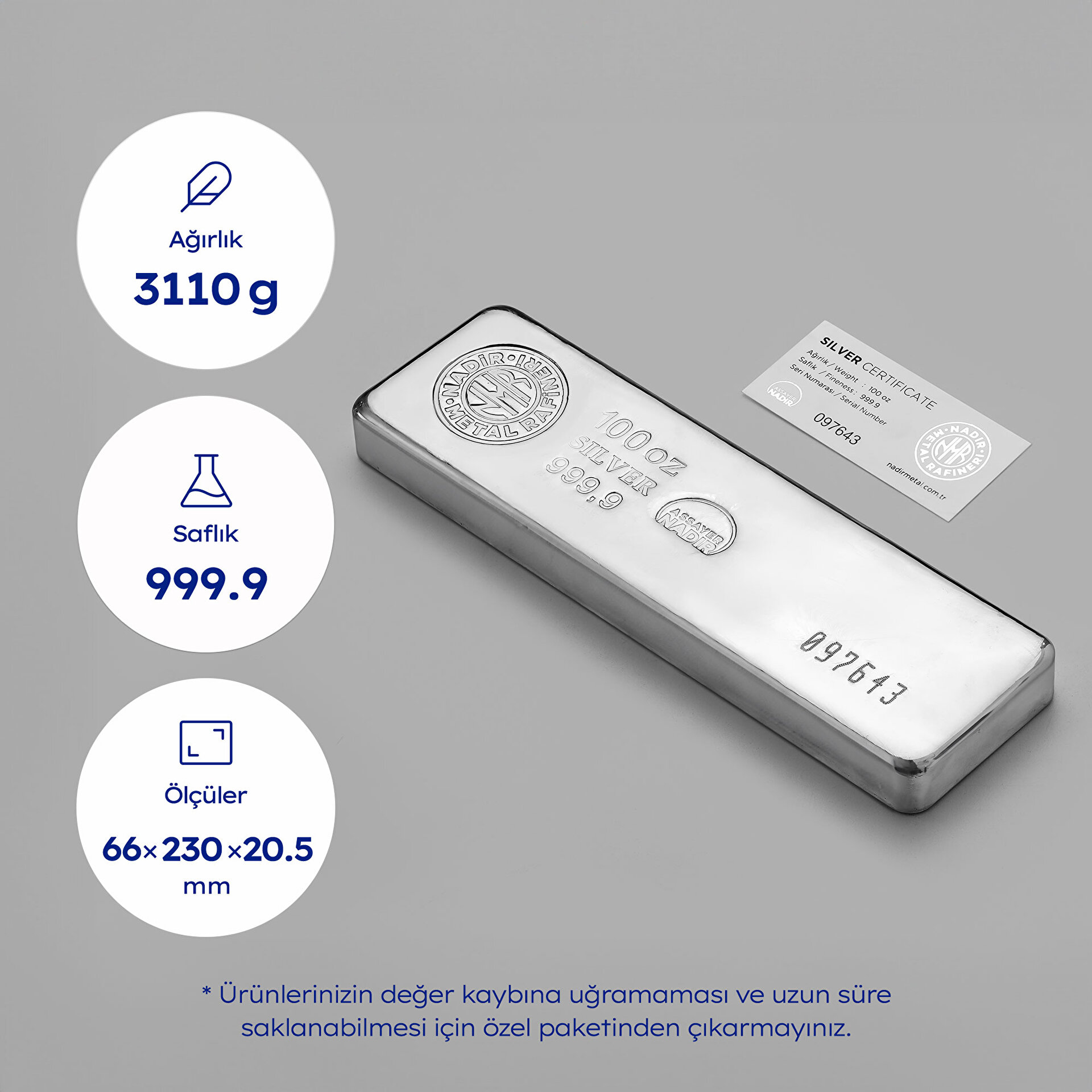 NadirGold 100 Ons 999‚9 Gümüş Külçe - 3